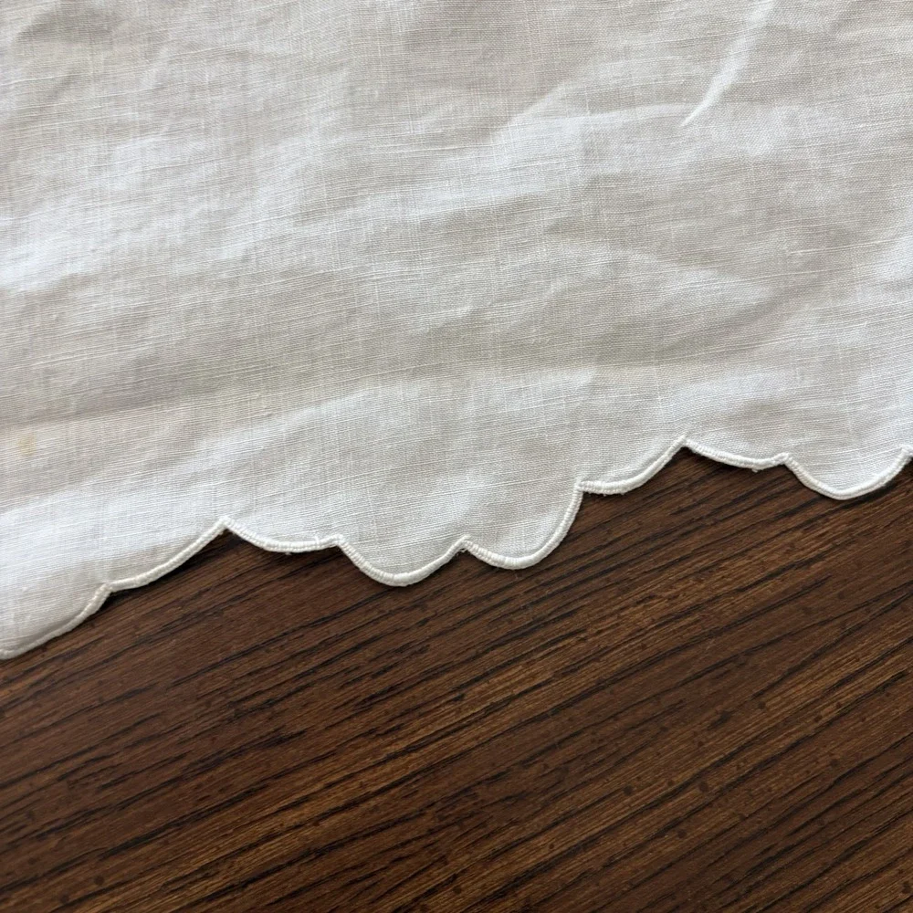 Vintage Madeira Cutwork Linen Tablecloth Floral Urn Scalloped Edge